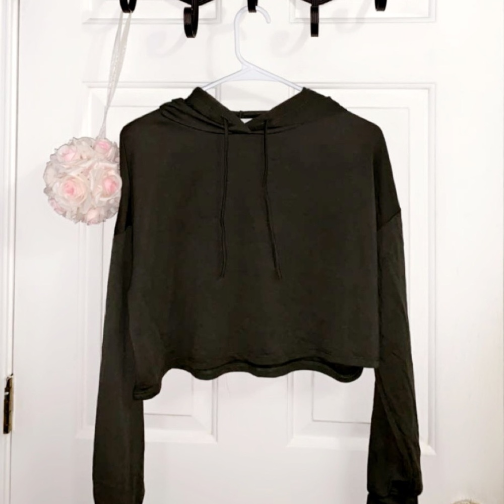 Olive Cropped Hoodie
